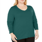 JM Collection Suéter feminino plus size com punho de botão e decote em V, tamanho Sequoia 0X