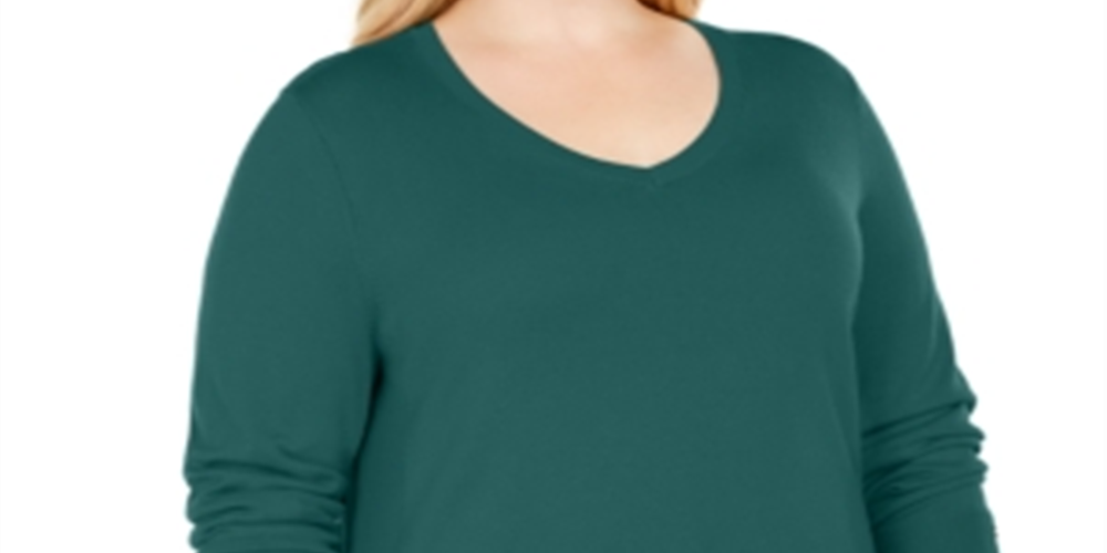 JM Collection Suéter feminino plus size com punho de botão e decote em V, tamanho Sequoia 0X
