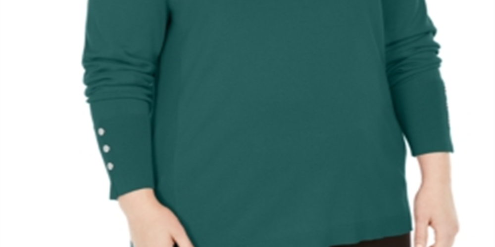 JM Collection Suéter feminino plus size com punho de botão e decote em V, tamanho Sequoia 0X