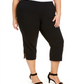 Calça capri feminina plus size com detalhes em renda JM Collection, preta, tamanho 0X