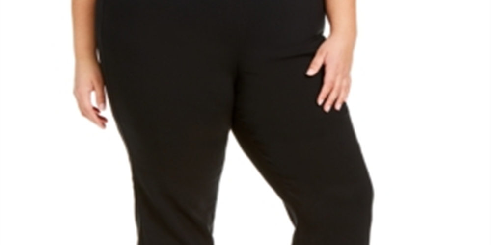 Calça capri feminina plus size com detalhes em renda JM Collection, preta, tamanho 0X