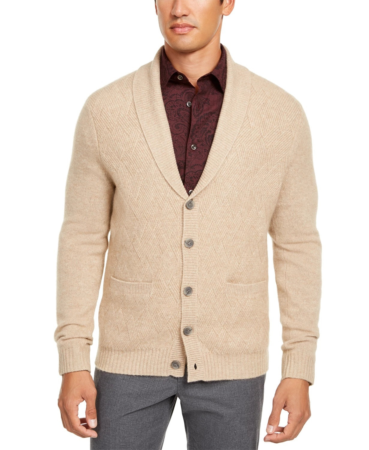 Cardigan masculino de malha de caxemira Tasso Elba marrom tamanho XX-G