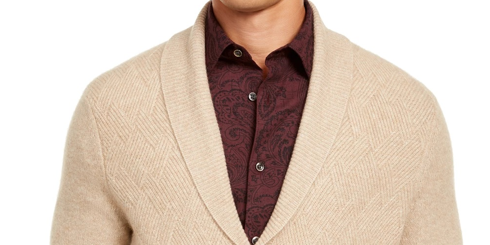 Cardigan masculino de malha de caxemira Tasso Elba marrom tamanho XX-G
