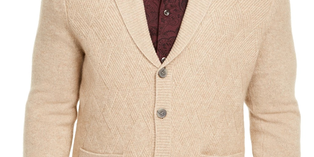 Cardigan masculino de malha de caxemira Tasso Elba marrom tamanho XX-G