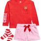 Conjunto de pijama Max &amp; Olivia Big Girl com 3 peças, blusa de rena, shorts e meias de pele sintética, vermelho, tamanho M (7/8)