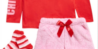 Conjunto de pijama Max &amp; Olivia Big Girl com 3 peças, blusa de rena, shorts e meias de pele sintética, vermelho, tamanho M (7/8)
