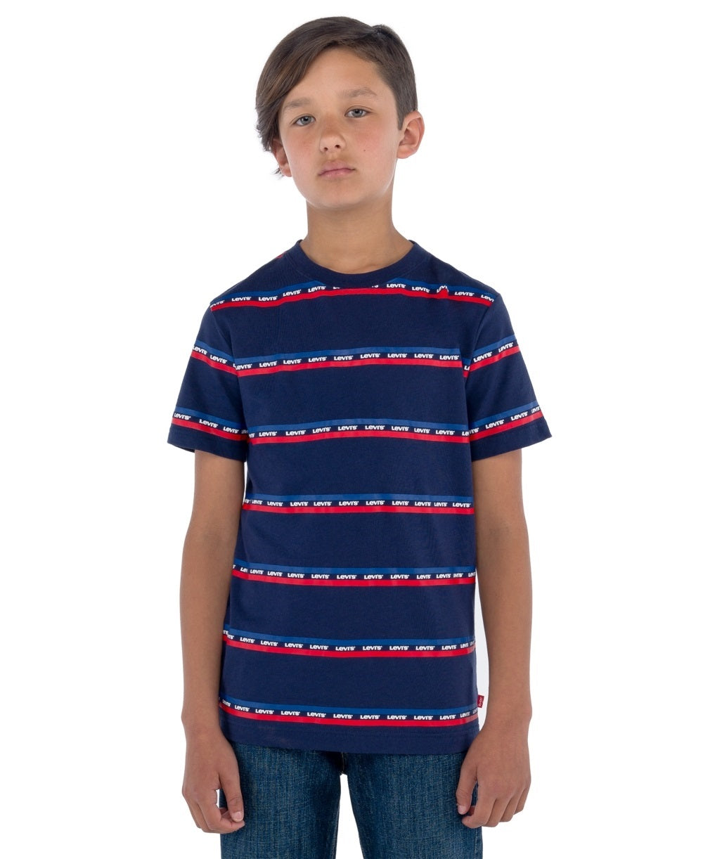 Camiseta Levi's Infantil Menino Listrada com Logotipo Azul Tamanho 2T