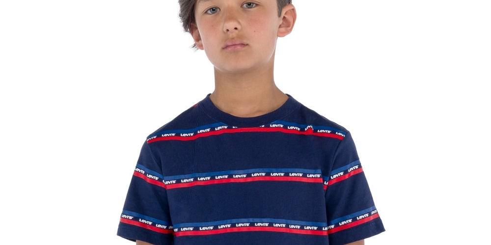 Camiseta Levi's Infantil Menino Listrada com Logotipo Azul Tamanho 2T
