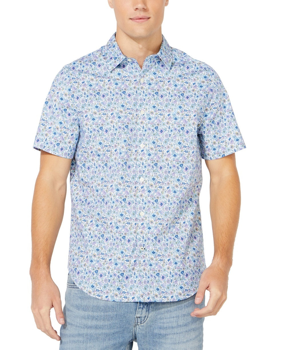 Camisa Oxford de manga curta com estampa floral da coleção Sail masculina Nautica, branca, tamanho pequeno