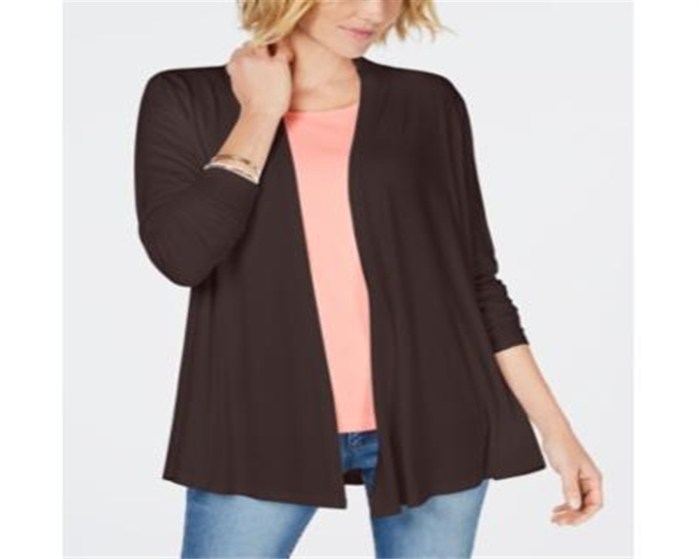 Karen Scott Cardigan drapeado com frente aberta para mulheres, marrom, tamanho XX-G