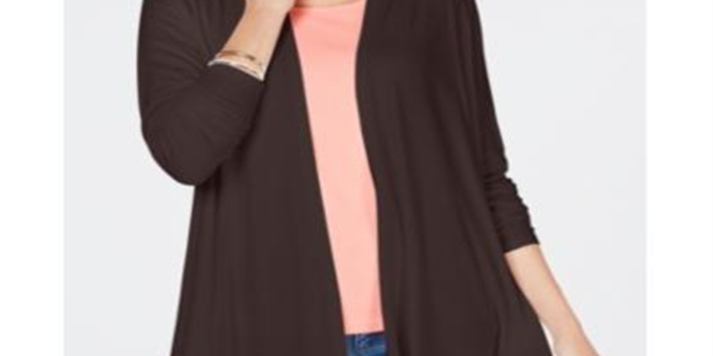 Karen Scott Cardigan drapeado com frente aberta para mulheres, marrom, tamanho XX-G