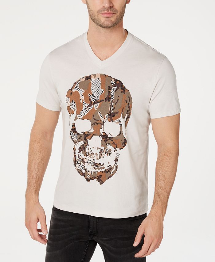 Camiseta masculina camuflada com strass e caveira da INC International Concepts, cinza, tamanho X-S