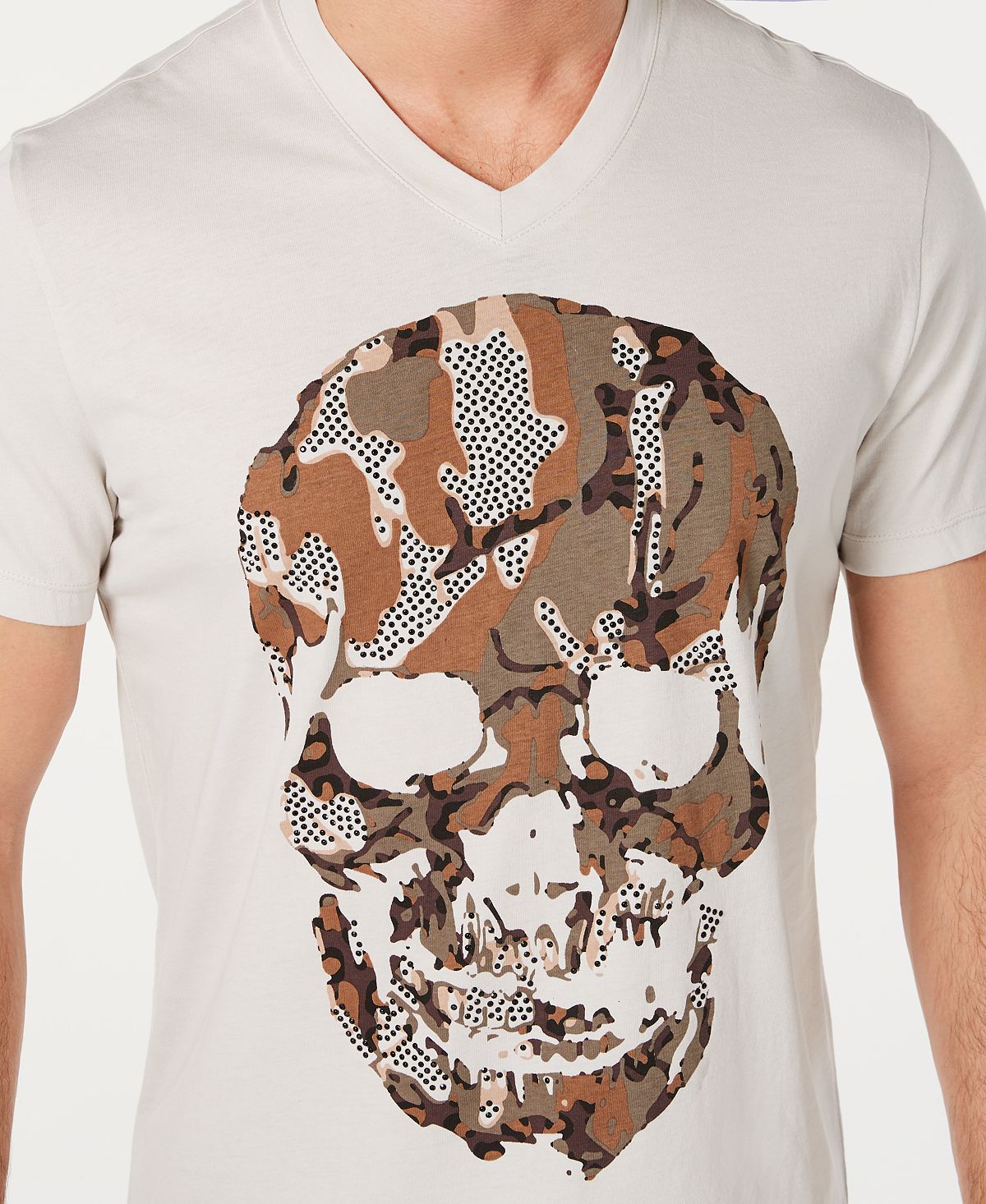 Camiseta masculina camuflada com strass e caveira da INC International Concepts, cinza, tamanho X-S