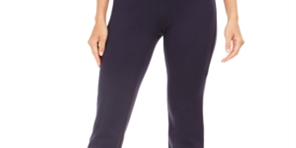 Calça feminina estilo bootcut com cintura confortável, azul marinho, tamanho pequeno P