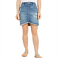 Saia jeans feminina com bainha cruzada e acabamento desfiado, azul, tamanho 0, da INC International Concepts