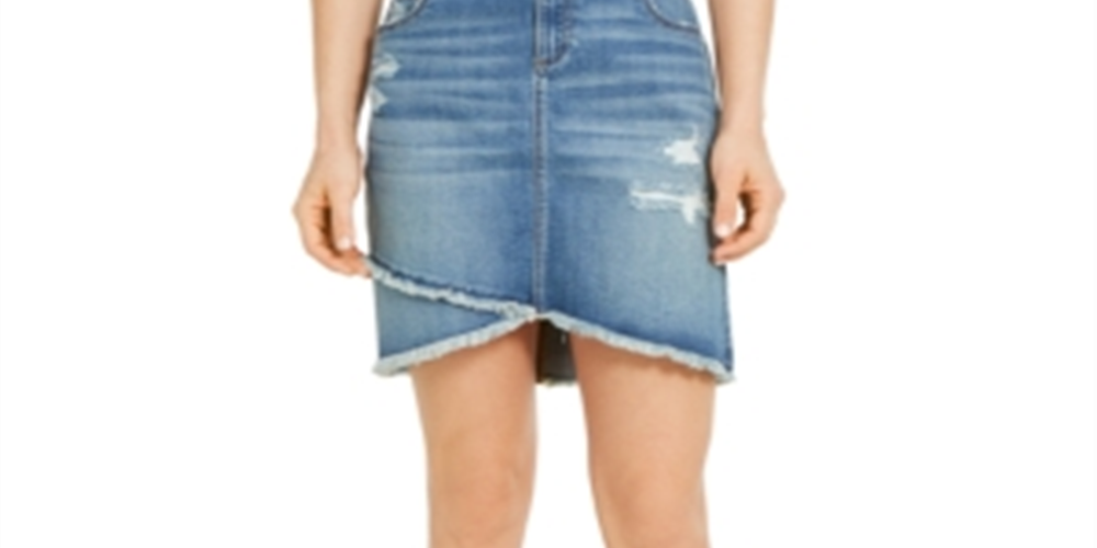 Saia jeans feminina com bainha cruzada e acabamento desfiado, azul, tamanho 0, da INC International Concepts