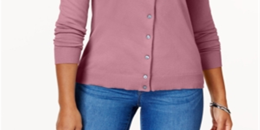 Karen Scott Cardigan Feminino Gola Redonda Rosa Tamanho Pequeno P/M