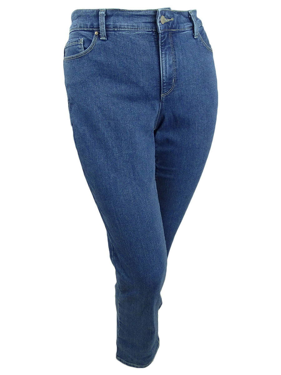 Calça jeans feminina Charter Club Plus Lexington Tummy Control com perna reta, azul, tamanho 14 W
