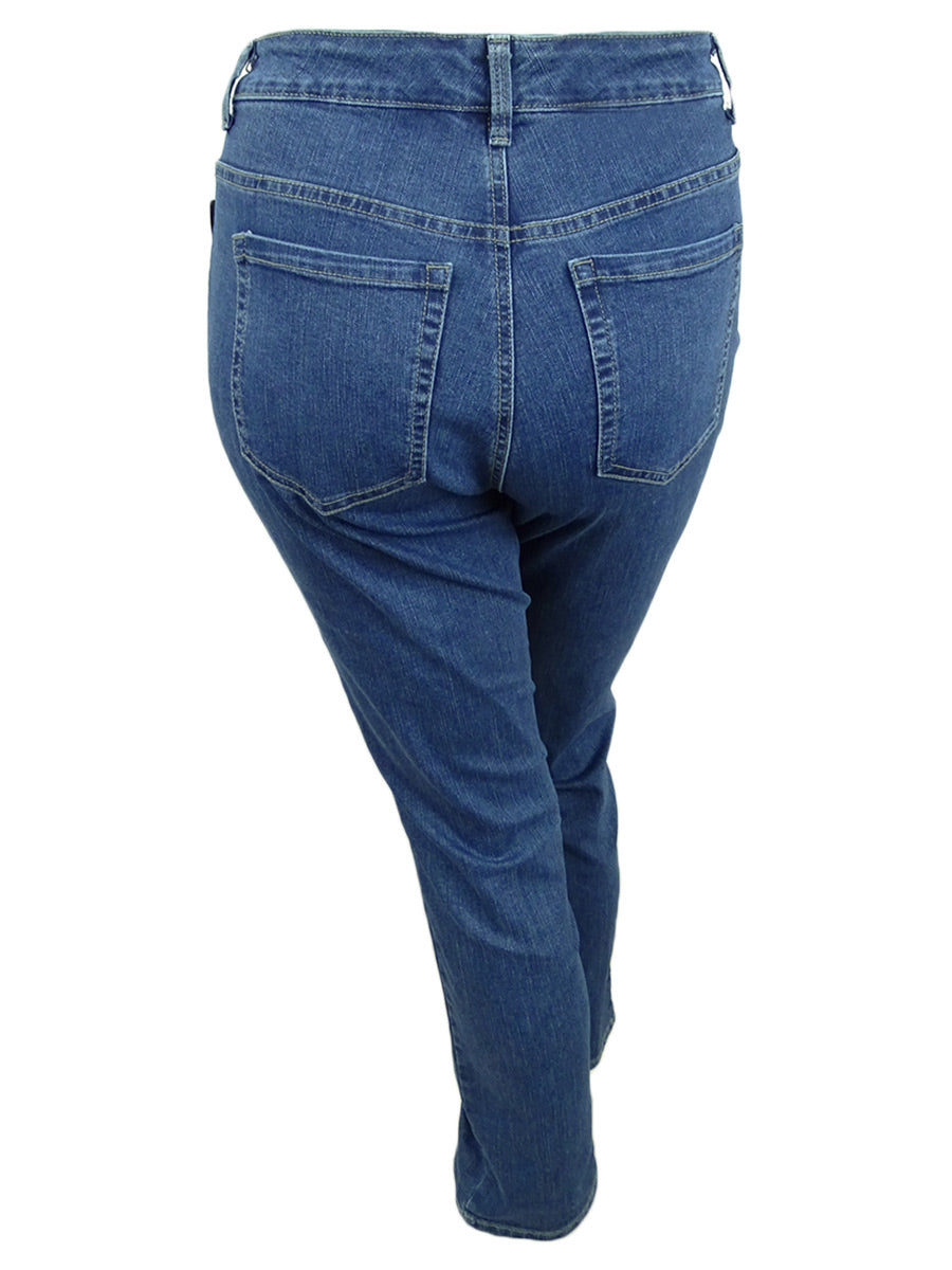 Calça jeans feminina Charter Club Plus Lexington Tummy Control com perna reta, azul, tamanho 14 W