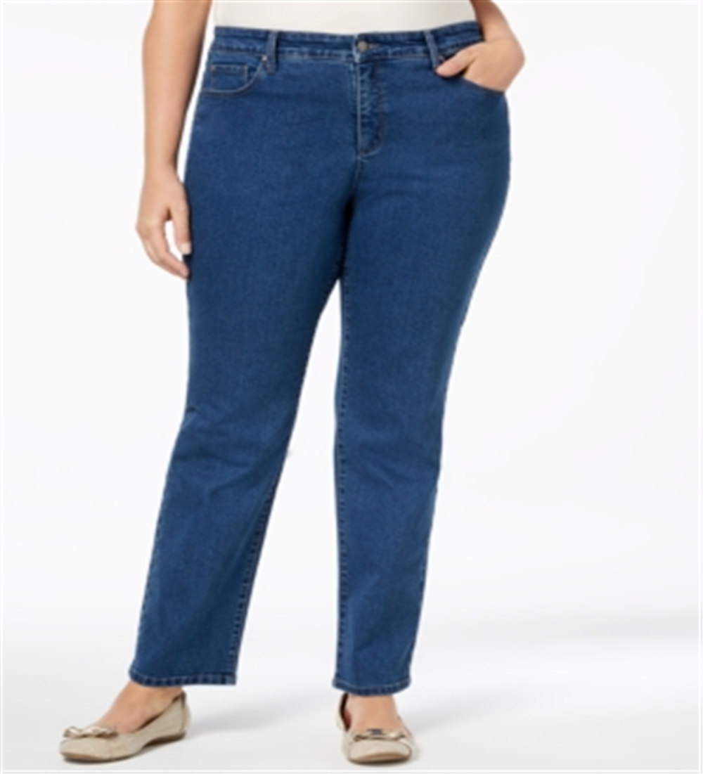 Calça jeans feminina Charter Club Plus Lexington Tummy Control com perna reta, azul, tamanho 14 W