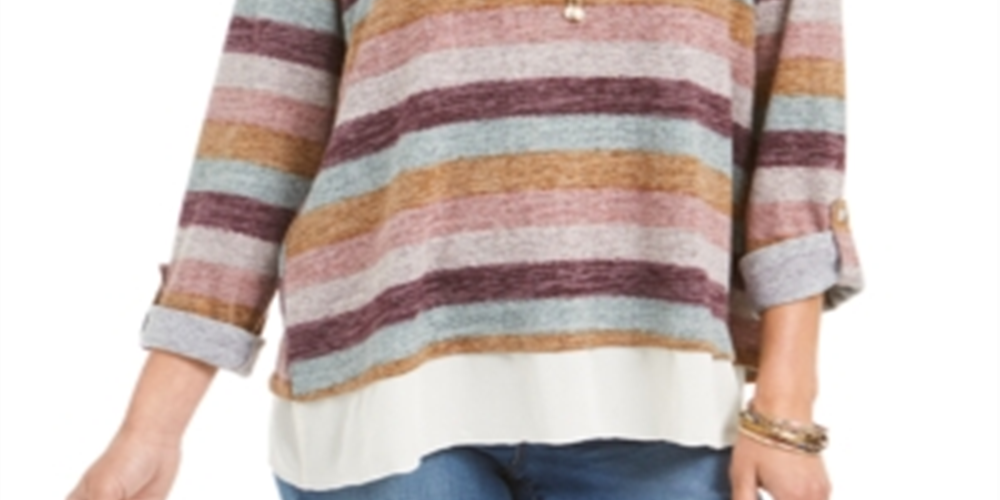 Suéter listrado em camadas feminino Style &amp; Co, azul, tamanho X-G