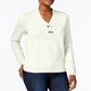 Karen Scott Suéter Feminino de Algodão com Gola V e Hardware, Branco, Tamanho Médio