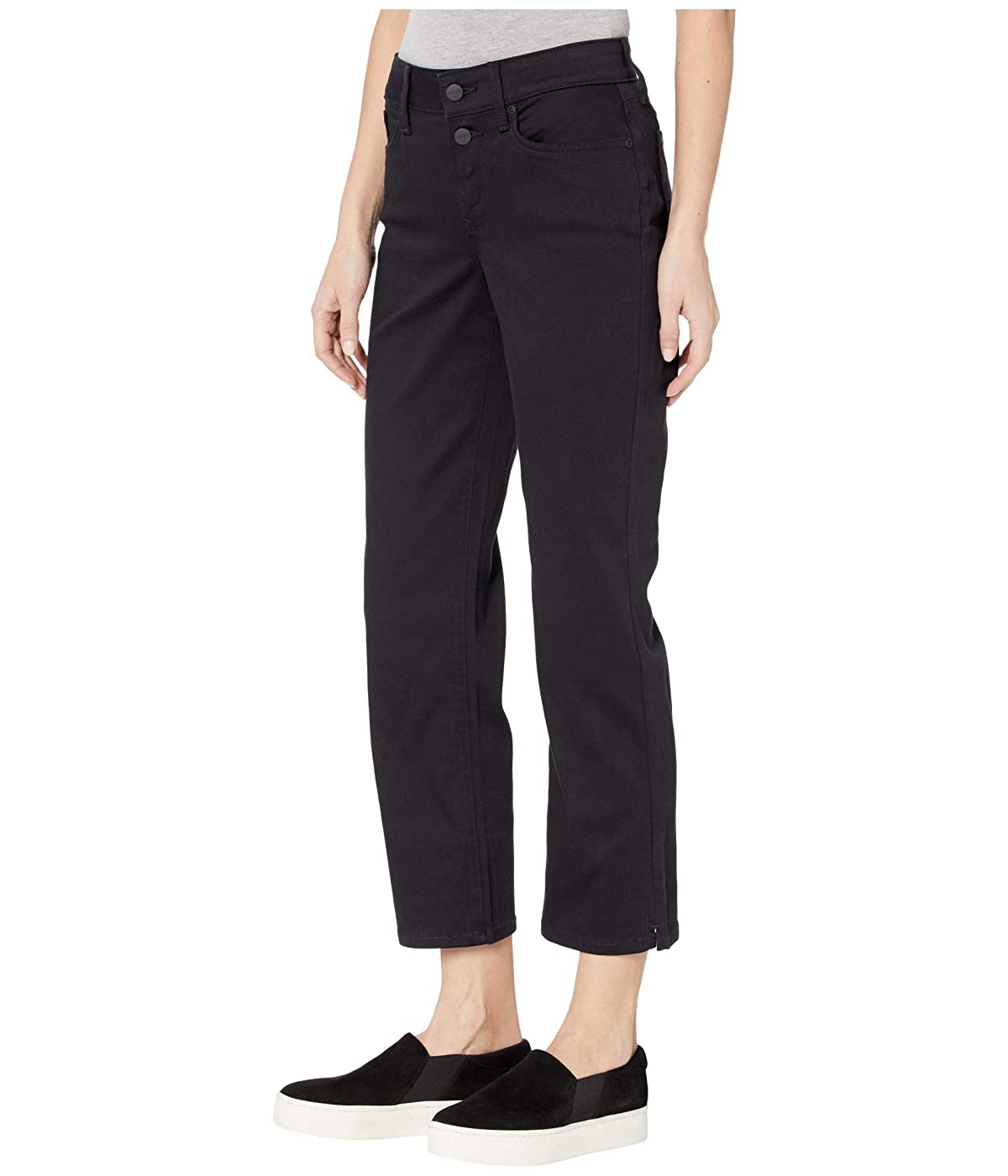 Calça jeans reta feminina NYDJ tamanho 2, preta, com elevação e dobra, denim clássico