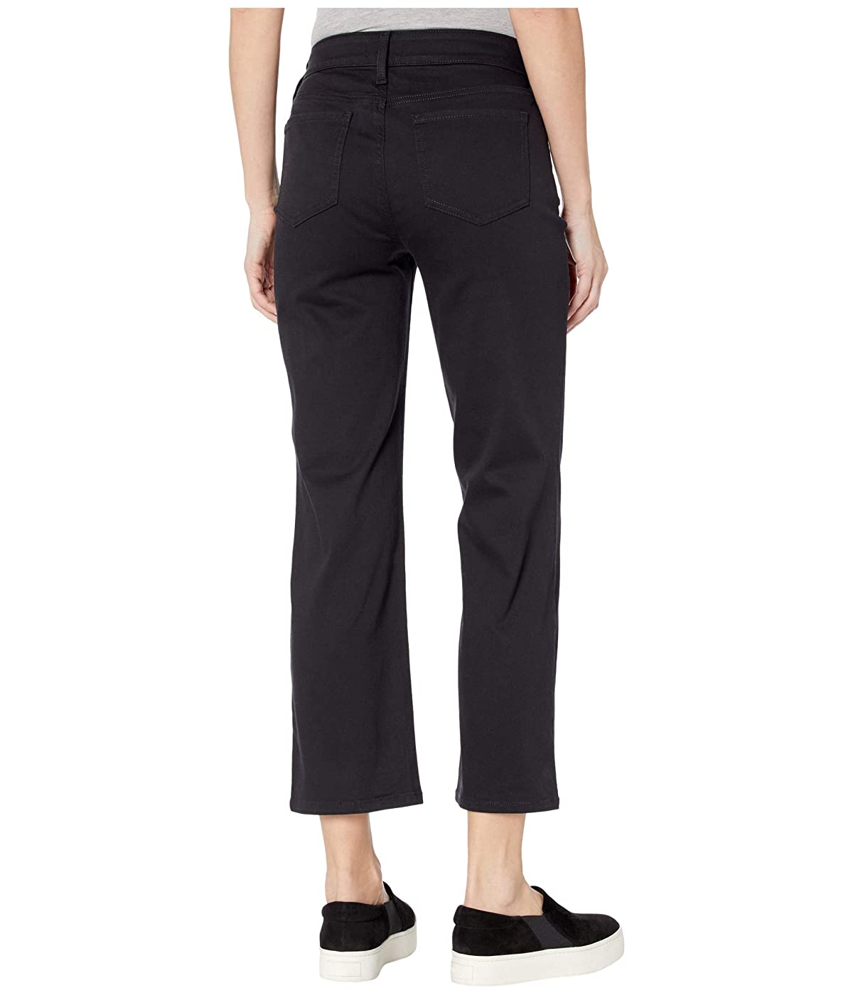 Calça jeans reta feminina NYDJ tamanho 2, preta, com elevação e dobra, denim clássico