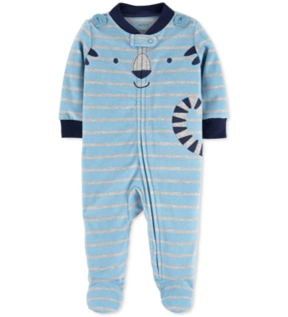 Macacão com pés para dormir e brincar Carter's Baby Boy's Tiger Fleece, azul, tamanho 9MOS