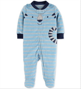 Macacão com pés para dormir e brincar Carter's Baby Boy's Tiger Fleece, azul, tamanho 9MOS