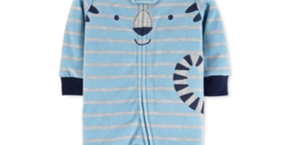 Macacão com pés para dormir e brincar Carter's Baby Boy's Tiger Fleece, azul, tamanho 9MOS