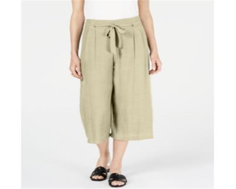 Calça capri texturizada feminina JM Collection com amarração frontal, tamanho areia clara - pequeno GG
