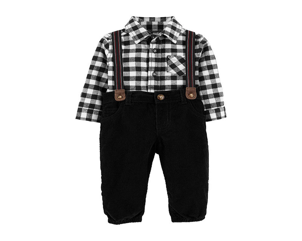 Conjunto de macacão Carter's Boy's Infantil Buffalo Check com botões, preto, tamanho 3MOS