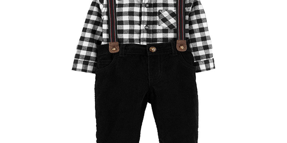 Conjunto de macacão Carter's Boy's Infantil Buffalo Check com botões, preto, tamanho 3MOS