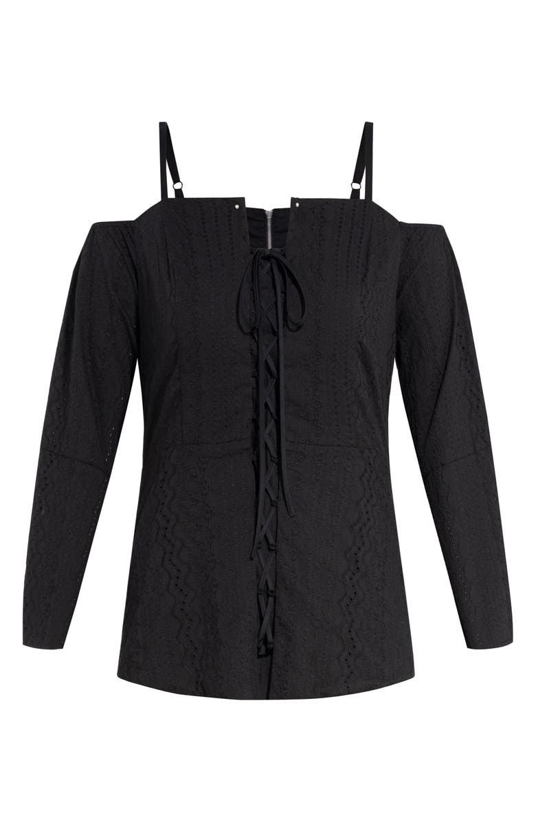 Blusa de ombro caído Pretty Picnic City Chic Feminina, preta, tamanho 14W