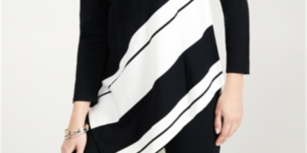 Túnica feminina Alfani listrada assimétrica preta tamanho pequeno extragrande