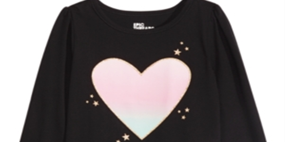 Camiseta infantil feminina Epic Threads com estampa de coração ombré, preta, tamanho 3T