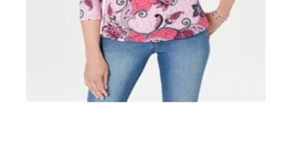 Charter Club Feminino Pima Algodão Botão Ombro Estampado Top Rosa Tamanho Pequeno Pequeno
