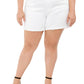Shorts jeans feminino plus size de cintura alta, cor rosa, branco, tamanho 18W