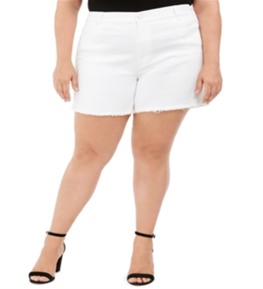 Shorts jeans feminino plus size de cintura alta, cor rosa, branco, tamanho 18W