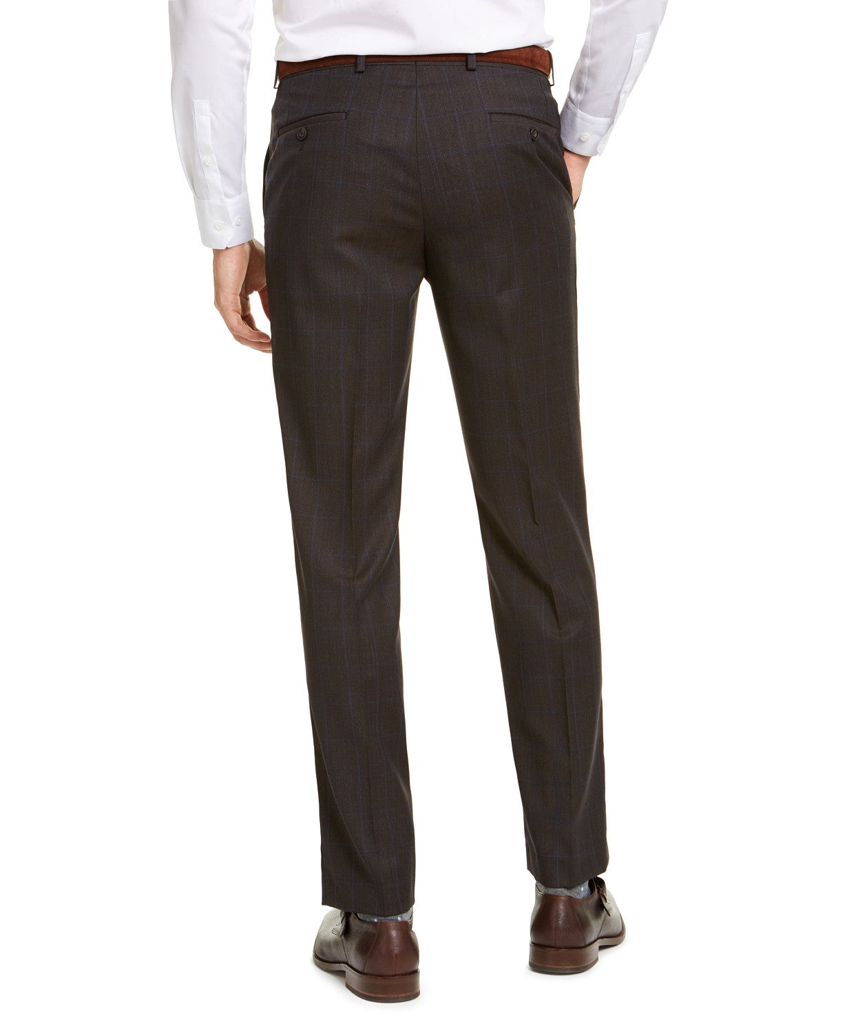 Calça de terno Michael Kors Classic Fit Airsoft Stretch Birdseye Windowpane Masculina Marrom Tamanho 46X30
