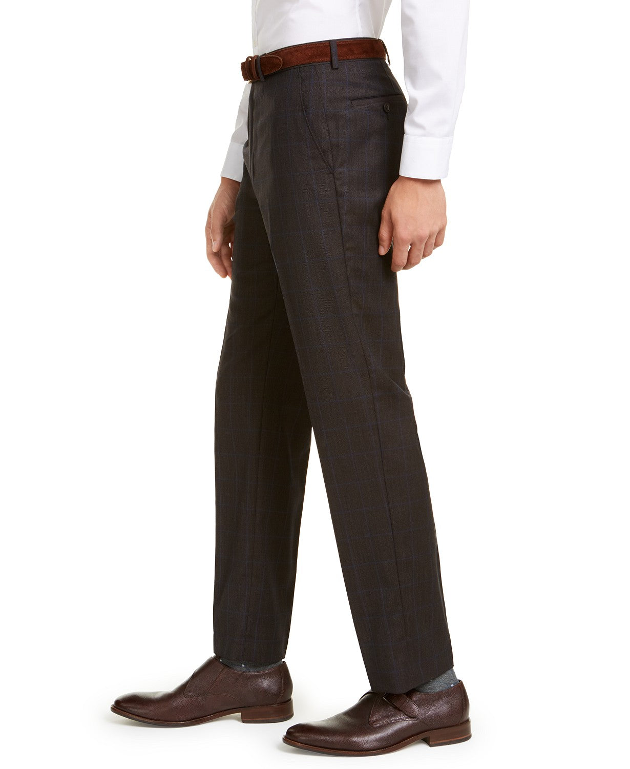 Calça de terno Michael Kors Classic Fit Airsoft Stretch Birdseye Windowpane Masculina Marrom Tamanho 46X30