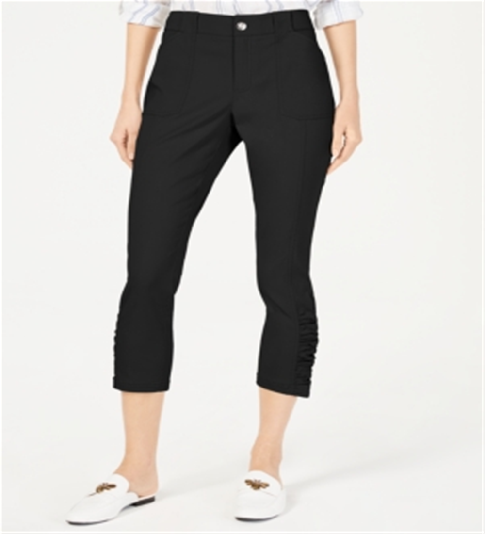 Calça curta feminina INC International Concepts com bainha franzida, preta, tamanho 8, pequena
