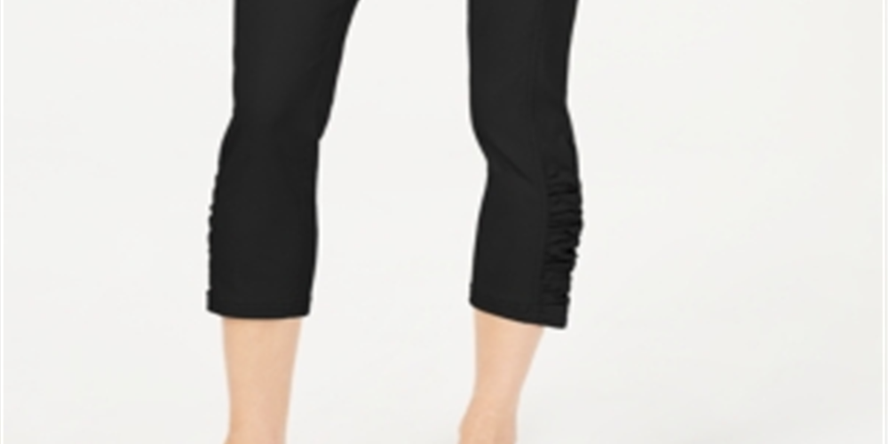 Calça curta feminina INC International Concepts com bainha franzida, preta, tamanho 8, pequena