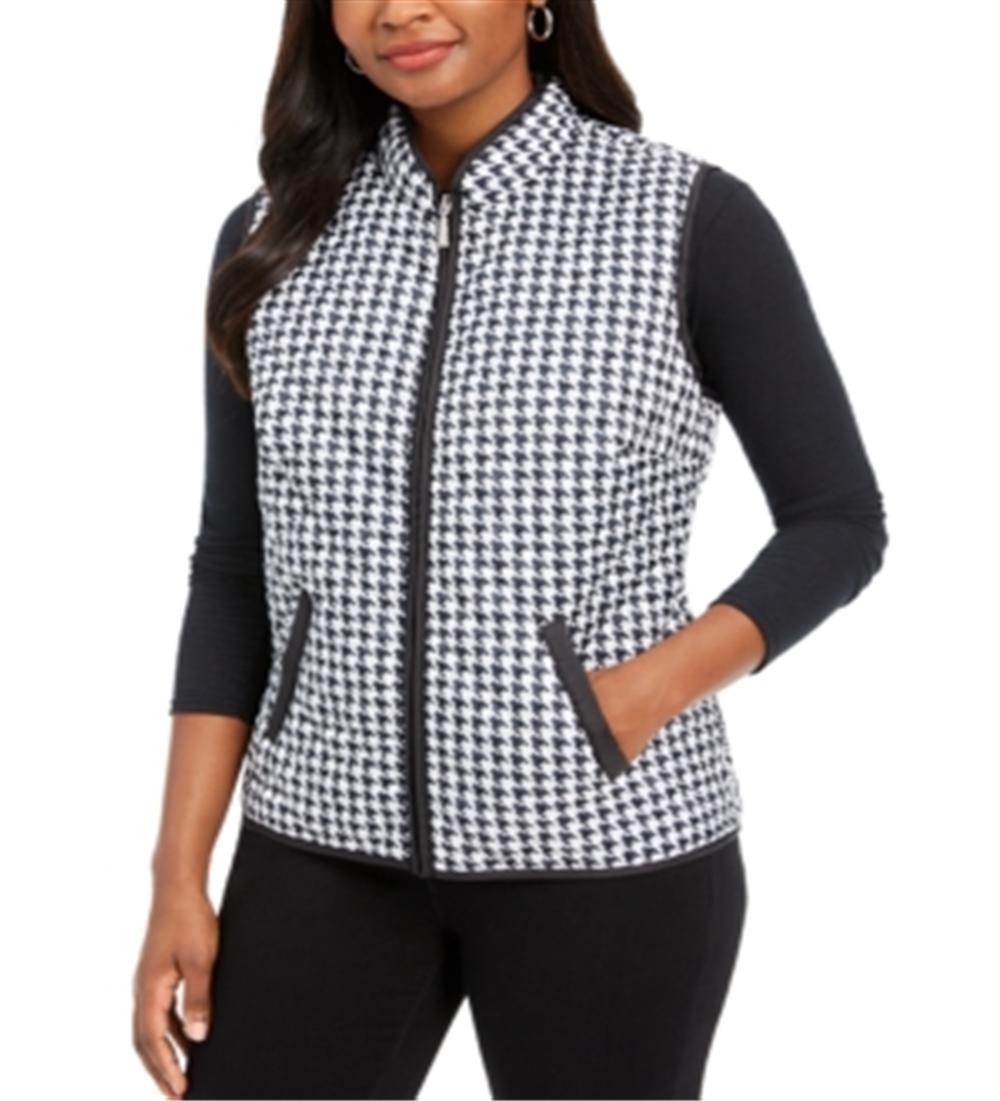 Colete esportivo feminino Karen Scott Houndstooth Puffer preto tamanho X-S