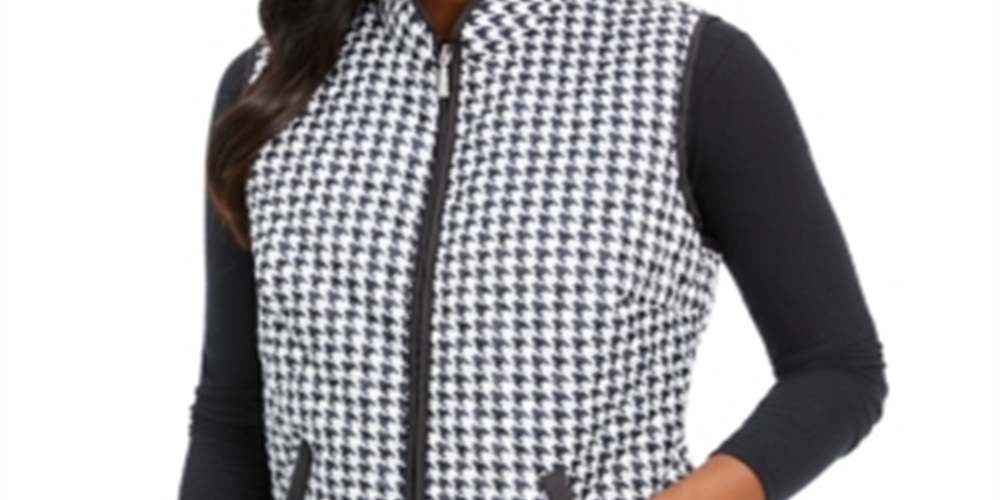 Colete esportivo feminino Karen Scott Houndstooth Puffer preto tamanho X-S