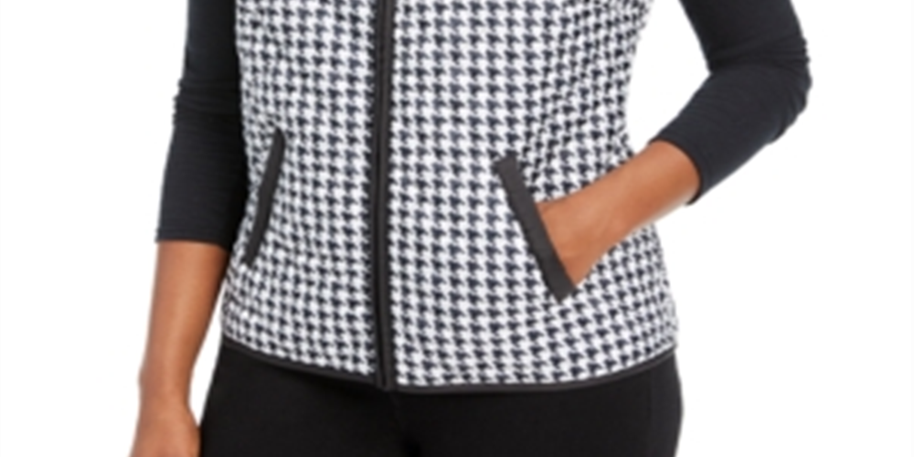 Colete esportivo feminino Karen Scott Houndstooth Puffer preto tamanho X-S