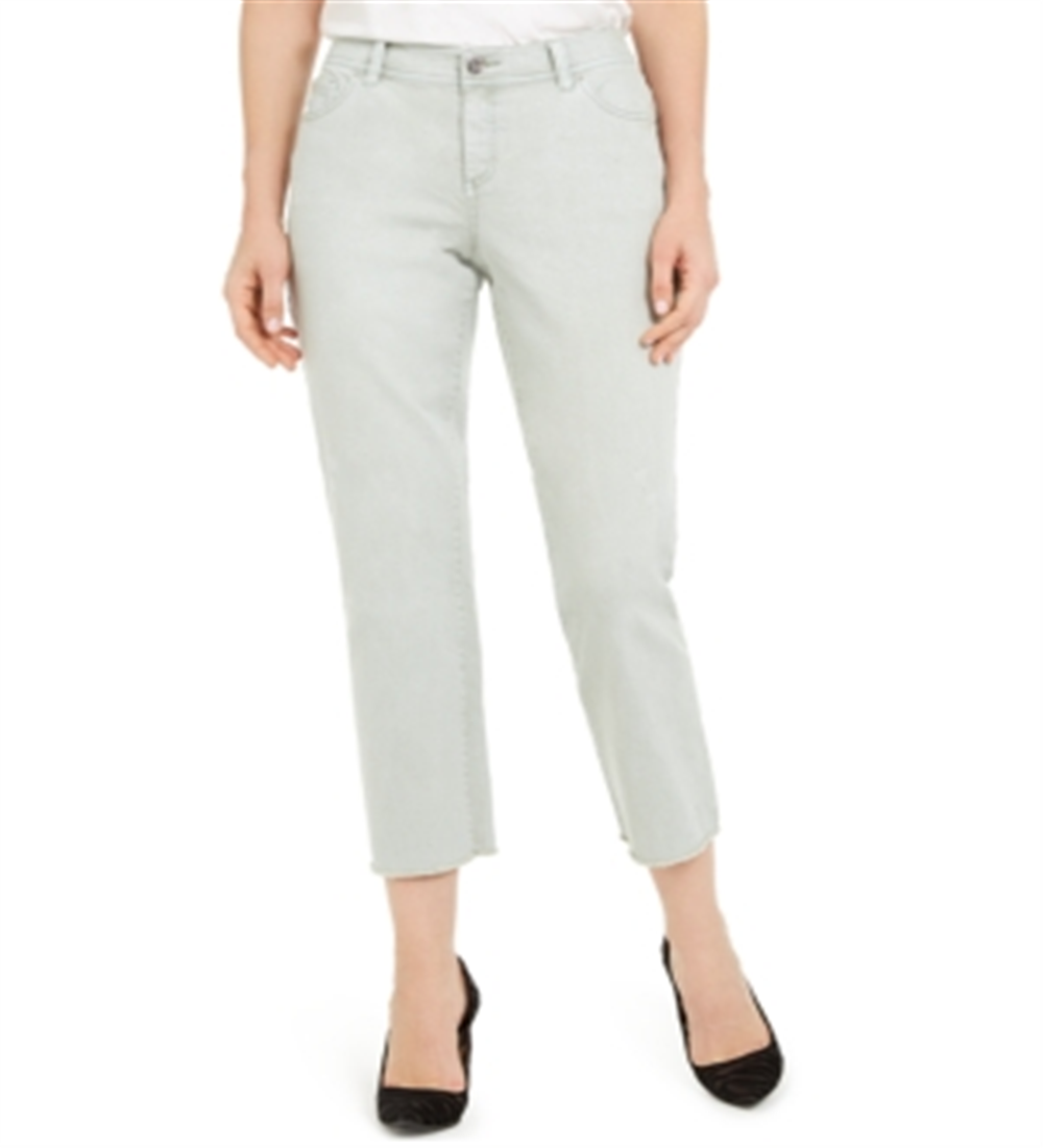 Calça jeans feminina com bainha desfiada e perna reta, tamanho 2, verde, da INC International Concepts