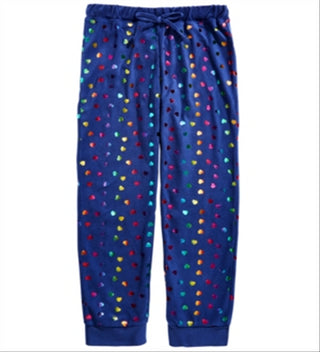 Calça de dormir jogger de veludo com estampa de coração da Max &amp; Olivia Little &amp; Big Girl, tamanho P, azul