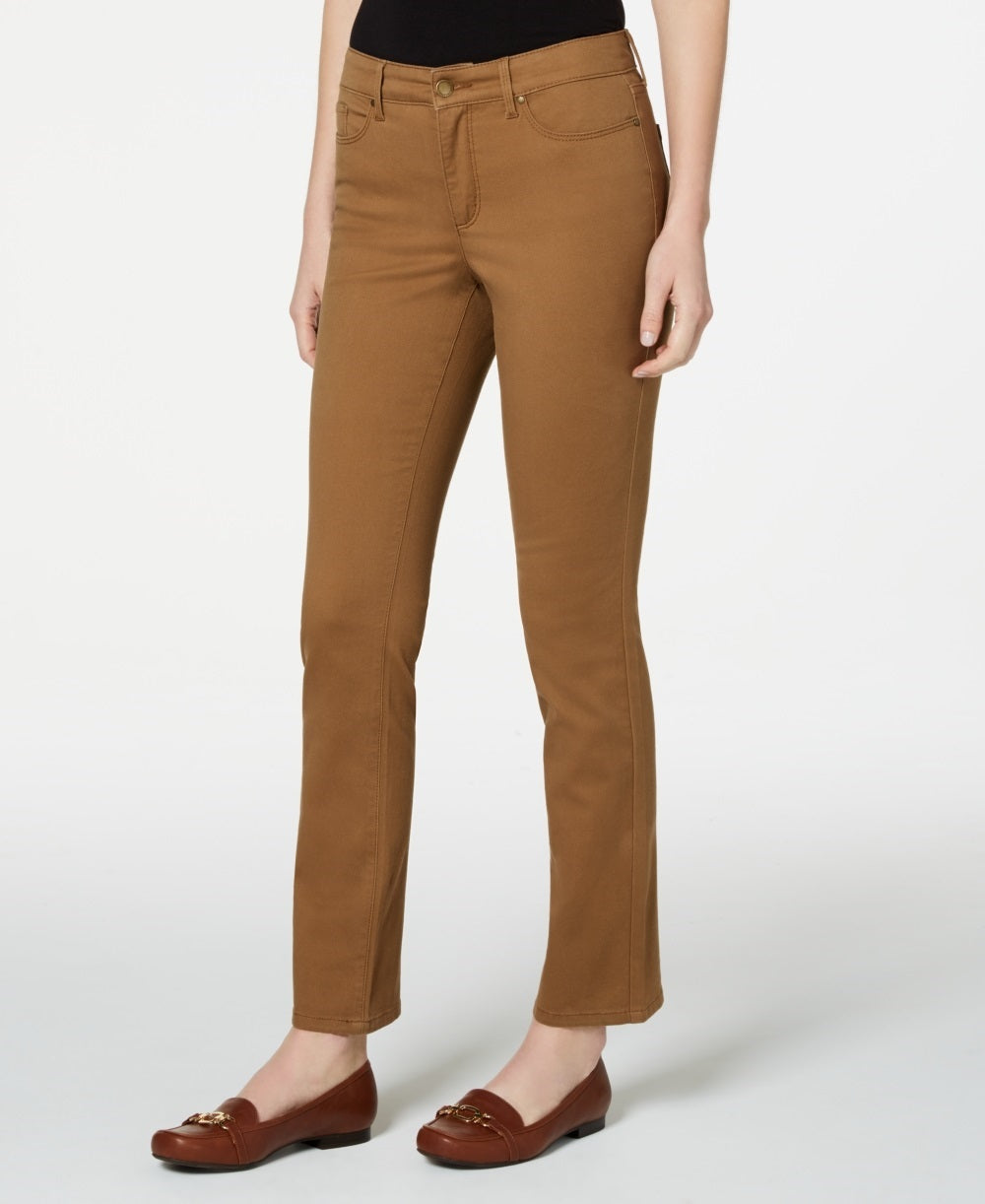 Calça jeans feminina Charter Club Petite Lexington reta marrom tamanho 16P